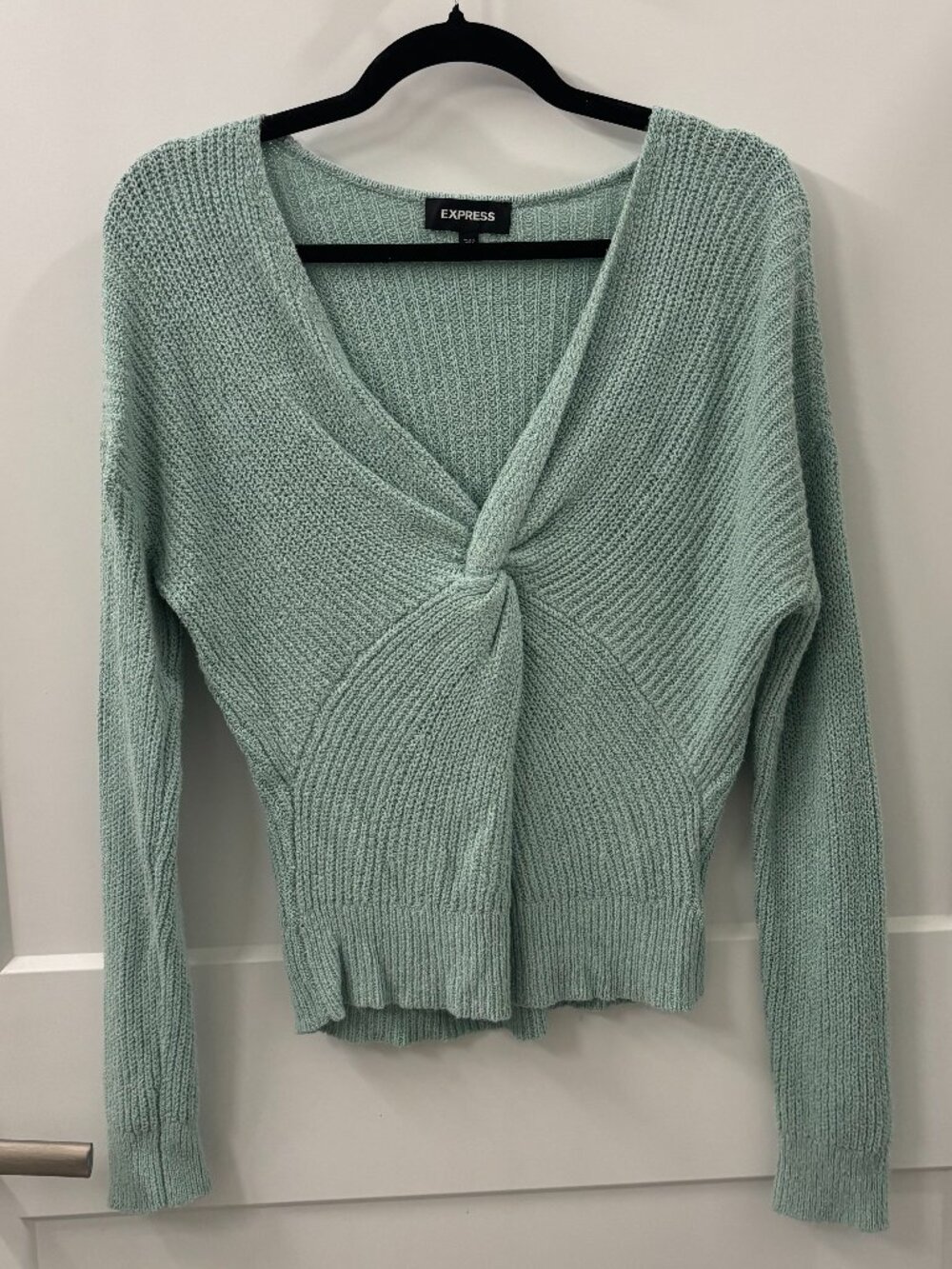 Express Sweater Women Small Pastel Cable Knit V-Neck Center Knot Long Sleeve